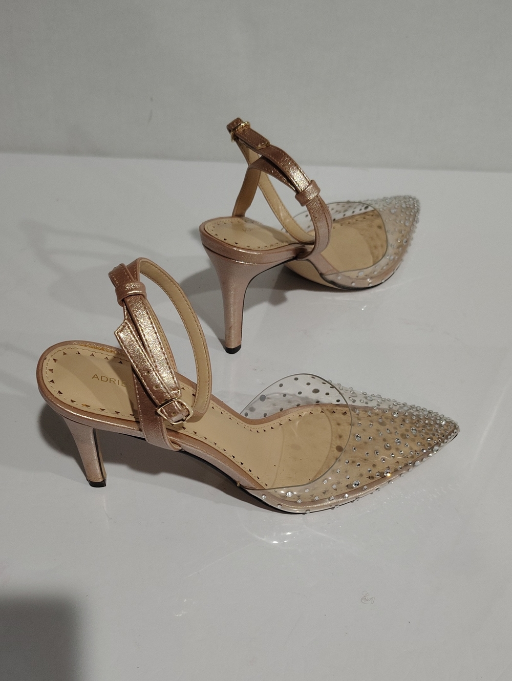 Adrienne Vittadini Gold Ankle Strap Pointed Toe Rhinestone Heels Size 10